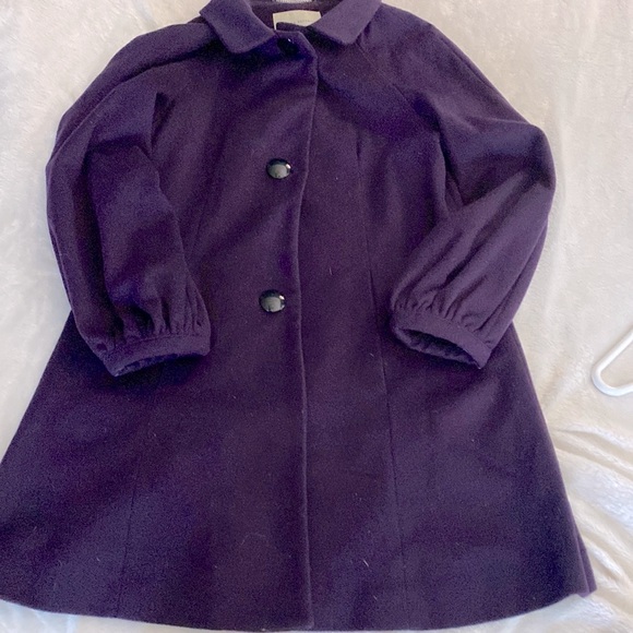 Banana Republic purple wool coat puff sleeves pockets large buttons. - Picture 3 of 8